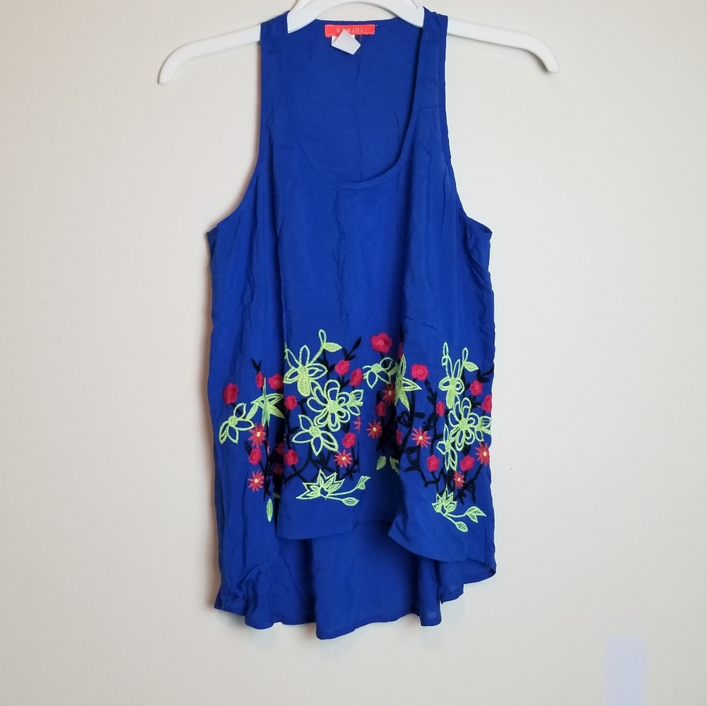 BANJUL blue high-low flowy boho tank top
